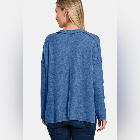 Zenana Full Size Exposed Seam Brushed Round Neck Sweater 10010030579 - Picture 2 of 3